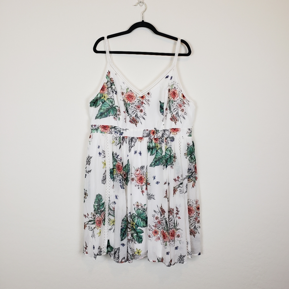 torrid White Floral Mini Dress with Green Leaves